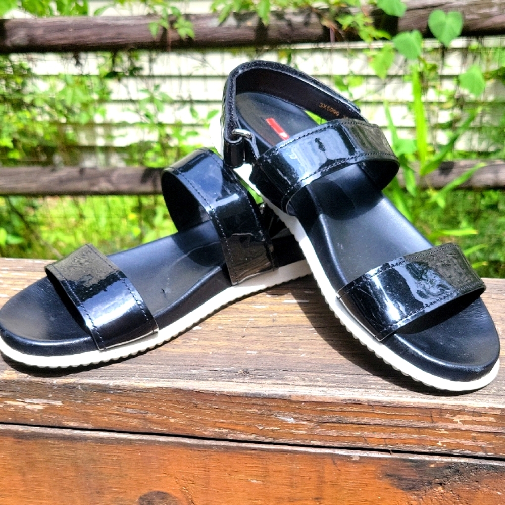 PRADA  Black Patent Leather Sandals